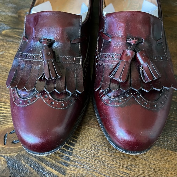 Salvatore Ferragamo LUCAS Wing Tip  Burgundy Leather Tasseled Kiltie Loafers 8 D - Picture 4 of 12